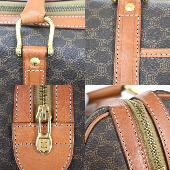 CELINE Macadam Pattern Boston Travel Bag PVC Leather Brown 268-082525 - Picture 8 of 15